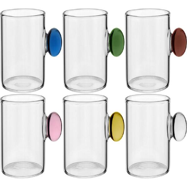 Jogo 6 Xícaras Alça Multicolor Borossilicato 100ml 5x5x5cm Tr