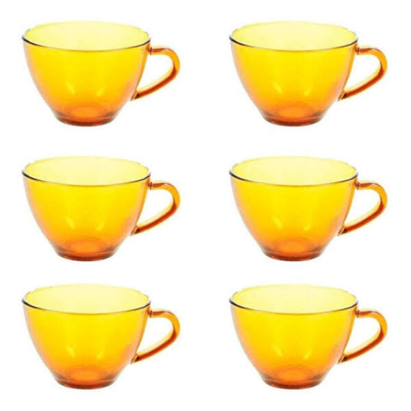 Jogo 6 Xícaras Café Vidro Ambar Temperado 200 Ml Resistente C