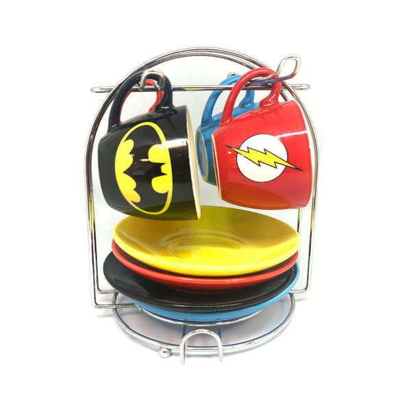 Jogo 8 Peças Xícaras De Café Em Porcelana  Super Heróis Logo