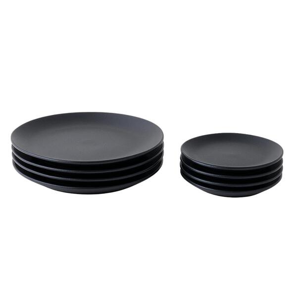 Jogo 8 Pratos Orgânicos Raso E De Sobremesa Preto Matte Mesa