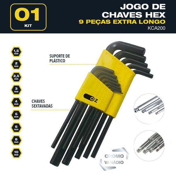 Jogo 9 Peças Chaves Torx Estrela Com Furo Oz Modelo Kca200 | Leroy