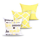 Jogo Almofada Amarela Amor 3 Unidades 45cm X 45cm Com Refil D