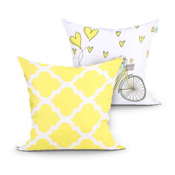 Jogo Almofada Amarela Estampada Para Quarto 2 Unidades 45cm X