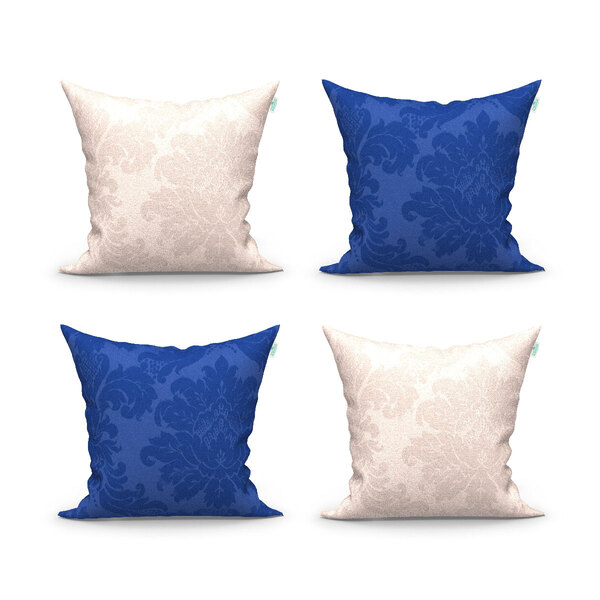 Jogo Almofada Azul E Bege Grande Jacquard 60cm X 60cm Com Zíp