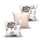 Jogo Almofada Bege Floral 3 Unidades 45cm X 45cm Tecido Jacqu