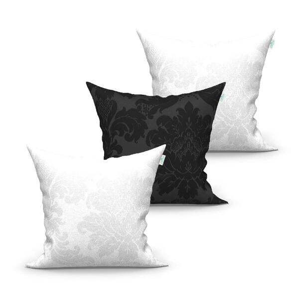 Jogo Almofada Branca A E Preta 3 Unidades 45cm X 45cm Tecido