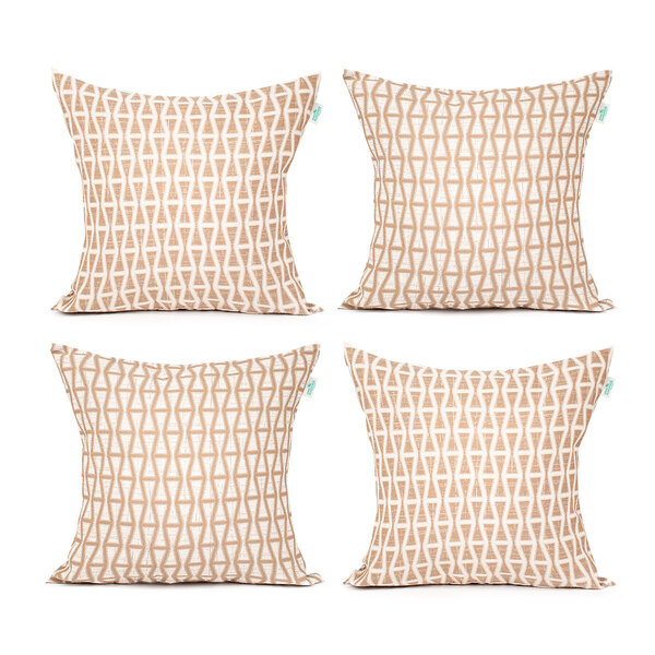 Jogo Almofada De Linho Cáqui Geométrica 45cm X 45cm Com Enchi