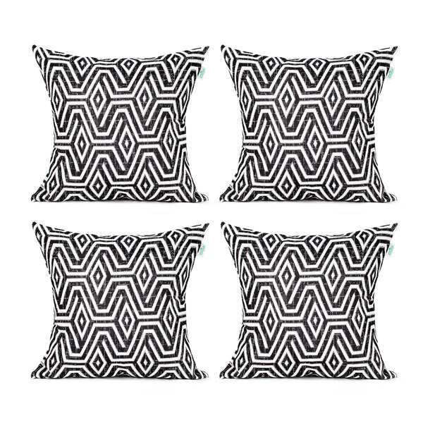 Jogo Almofada De Linho Preta Geométrica 45cm X 45cm Com Enchi