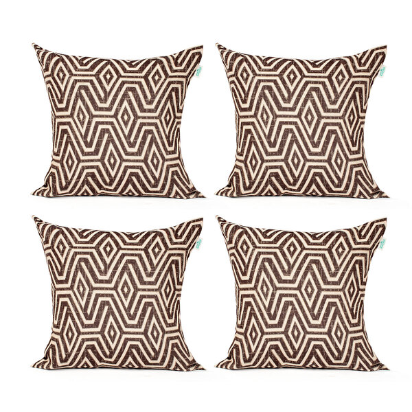 Jogo Almofada De Linho Tabaco Geométrica 45cm X 45cm Com Ench