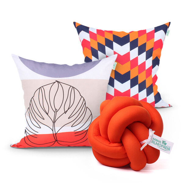 Jogo Almofada Laranja Decorativa Para Sala Ou Quarto Estampad