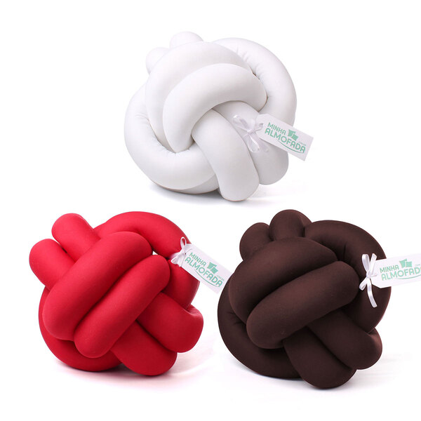 Jogo Almofada Nó Tabaco, Vermelho E Branco 3 Unidades