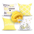 Jogo Almofada Para Quarto Decorativa Amarela 4 Unidades 45cm