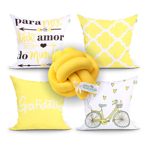 Jogo Almofada Para Quarto Decorativa Amarela 4 Unidades 45cm