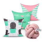 Jogo Almofada Para Quarto Estampada Rosê / Verde 3 Unidades +