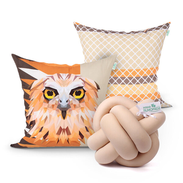 Jogo Almofada Para Sofá Laranja E Bege Estampada 2 Unidades 4