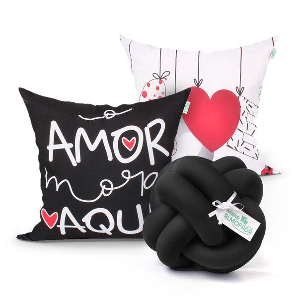 Jogo Almofada Preta Estampada Amor Love 2 Unidades Estampadas