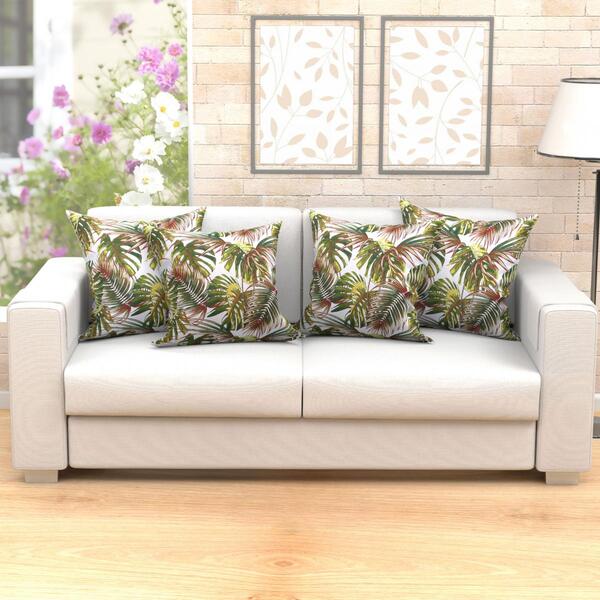 Jogo Almofada Verde Folhas Estampada Grandes 60cm X 60cm 4 Un