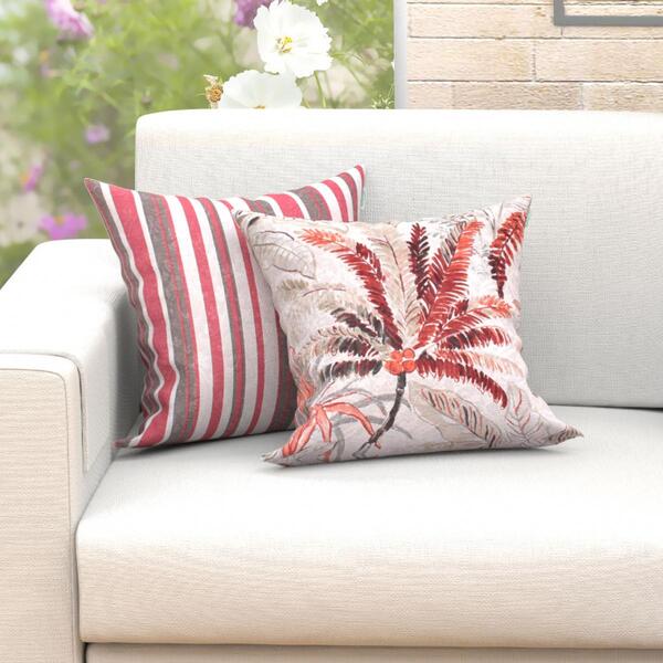 Jogo Almofada Vermelha Listada + Estampada 2 Unidades Com Ref