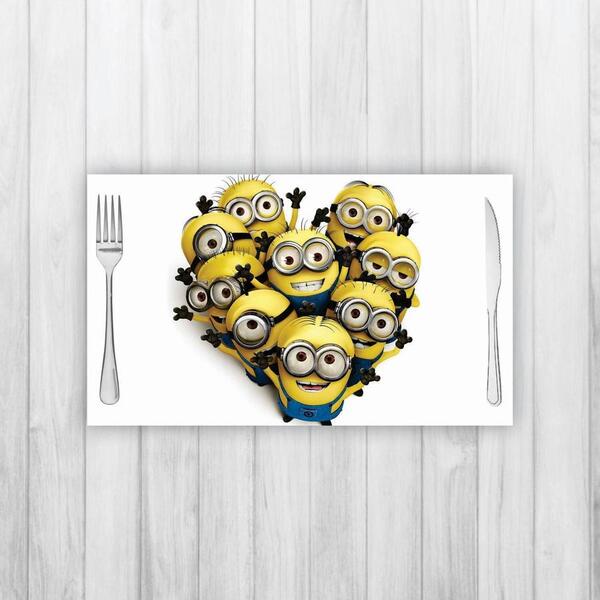 Jogo Americano 2 Un Retangular Neoprene Minions Coração