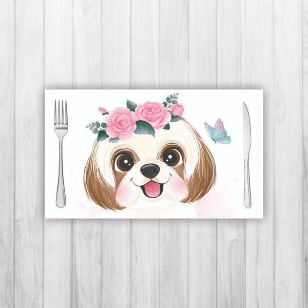 Jogo Americano 2 Un Retangular Neoprene Shitzu Flores