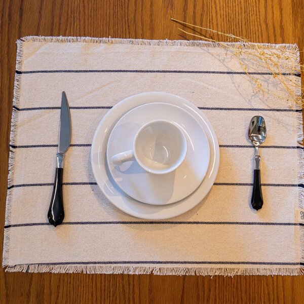 Jogo Americano 4 Peças Beatriz Casa De Core Cru Com Listras A