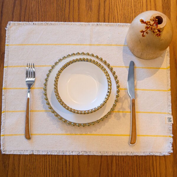 Jogo Americano 4 Peças Beatriz Casa De Core Cru Com Listras A