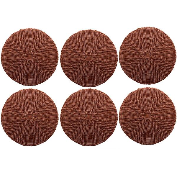 Jogo Americano 6 Lugares Sousplats Lyor Marrom 38cm Rattan Pl