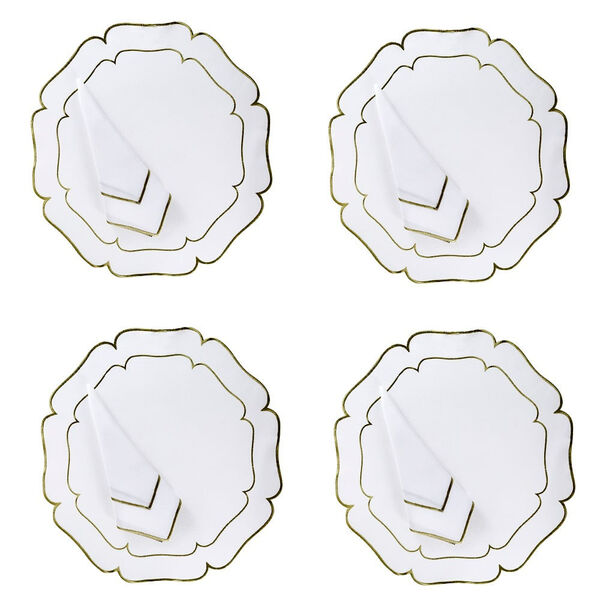 Jogo Americano Branco Bordado Verde E Guardanapo - 4 Unid