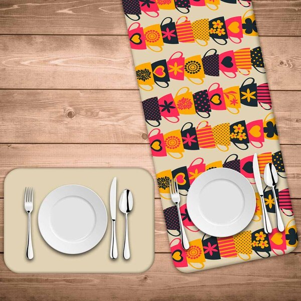 Jogo Americano Com Caminho De Mesa Wevans Xícaras Coloridas