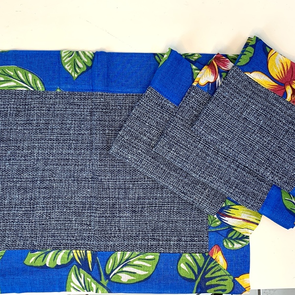 Jogo Americano de Chita Azul Com 4 Peças