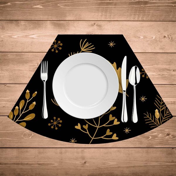 Jogo Americano De Natal Redondo Folhas Natalinas Preto