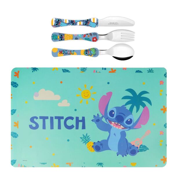 Jogo Americano E Talheres Infantil Stitch Disney Aço Inox 3 P