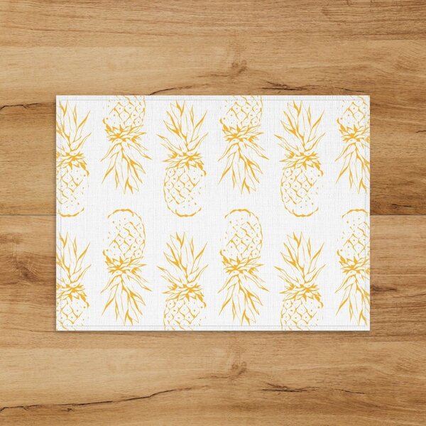 Jogo Americano Em Linho Abacaxi Amarelo - 30x40 Cm 2 Peças