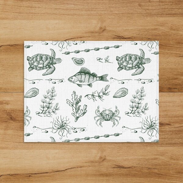 Jogo Americano Em Linho Animais Marinho - 30x40 Cm 2 Peças