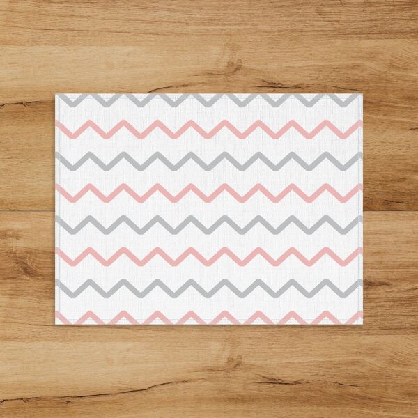 Jogo Americano Em Linho Chevron Salmão E Cinza - 30x40 Cm 2 P