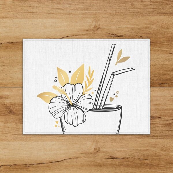 Jogo Americano Em Linho Floral Com Detalhes Dourados - 30x40