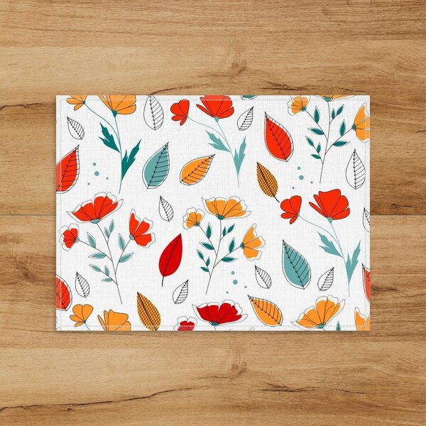 Jogo Americano Em Linho Flores E Folhas Coloridas - 30x40 Cm