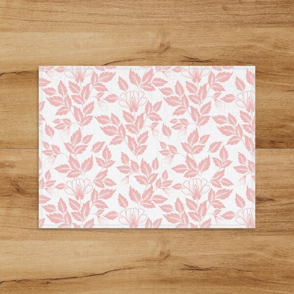 Jogo Americano Em Linho Folhas E Flores Salmão - 30x40 Cm 2 P