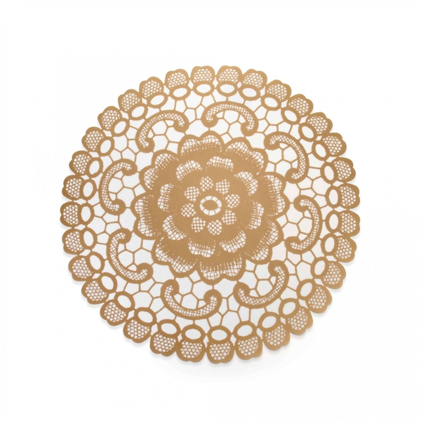 Jogo Americano Redondo De Plástico Flor Dourado 38 Cm - Indo