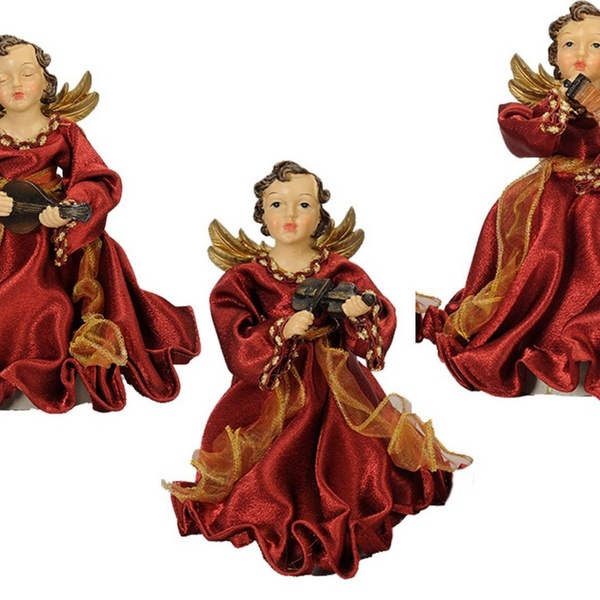 Jogo Anjo Instrumentista Vinho E Bronze Natal Ponteira 17cm 3