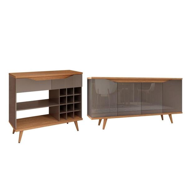 Jogo Bancada E Aparador Crystal Cinza Noce