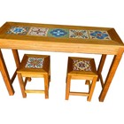 Jogo Bistro  120x40  Com 2 Banquetas Ladrilho 32x32 Decoração