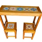 Jogo Bistro  120x40  Com 2 Banquetas Ladrilho 32x32 Decoração