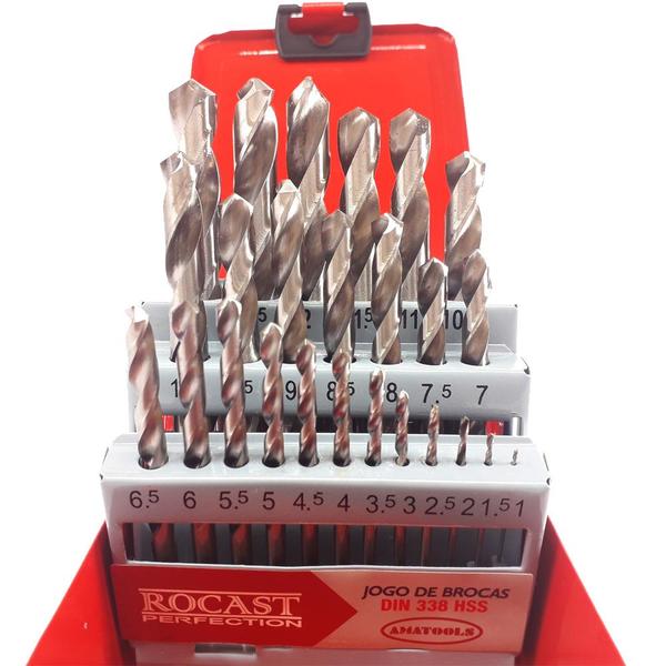 Jogo Brocas Haste Cilíndrica Hss Din338n 25 Peças 1,0 A 13,0m