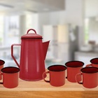 Jogo Bule Leiteira Esmaltada Vermelha 1,2 Litros E 6 Canecas