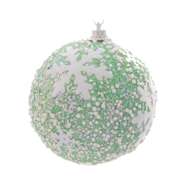 Jogo C/6 Peças Bolas Flocos De Neve Verde Menta 8cm 1416280