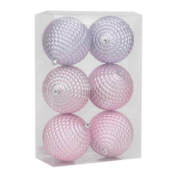 Jogo C/6 Peças Bolas Natal Trancada Lilás/rosa 10cm 1020165