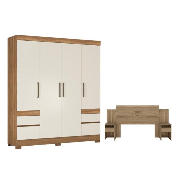 Jogo Cabeceira E Guarda Roupa Casal Orfeu Amendola Off-white