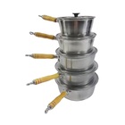 Jogo Caçarola Panela Alumínio Polido Cabo Madeira 14 Ao 22cm