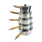 Jogo Caçarola Panela Alumínio Polido Cabo Madeira 14 Ao 22cm